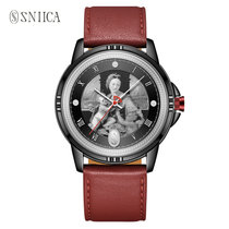 SNIICA史尼嘉男士手表皮带防水石英表ins小众设计时尚潮流腕表(红衣主教 皮带)