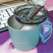 简约磨砂保温马克杯带盖男女办公室咖啡杯学生不锈钢家用喝水杯子350ML/500ML(蓝色)