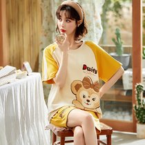 SUNTEK睡衣女夏季年新款韩版学生短袖短裤可出门薄款家居服两件套(L-6614)