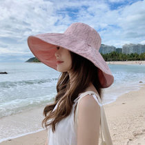 新款渔夫帽子女沙滩太阳帽遮阳防晒紫外线帽子(粉色 帽围：56-58cm)