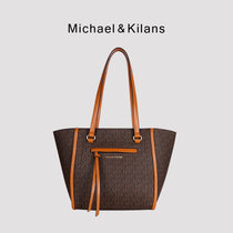 MICHAEL&KILANS 品牌包包女包新款老花单肩包大容量托特包手提包B2210794(咖啡色)