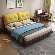 恒兴达 全实木床北欧床1.5m1.8米双人床软靠床简约现代中式家具主卧床(1.8*2米胡桃色 单床)