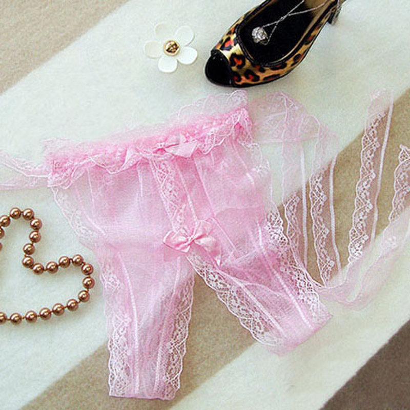 【情趣服饰图片】薄纱开档侧系带丁字裤 开档丁字裤 情趣系带内裤