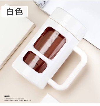 大容量男女双层隔热水杯定制带盖办公过滤泡茶杯子450毫升白色带手柄