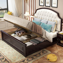 吉木多 小美式实木床 1.8米主卧轻奢欧式双人床现代简约白色软靠1.5m卧室婚床(1.8*2米黑檀色 床+床头柜*2)