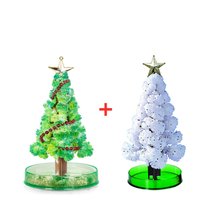 迷你圣诞树纸树开花浇水生长结晶魔法树节日装饰品儿童玩具小礼物(纸树开花【绿树+白树】 默认版本)