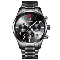 宾格（BINGER）手表男表石英表商务休闲男士手表精钢皮带(D107f钢全黑红12)