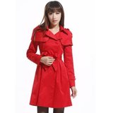 妮蕾迪 新款英伦风格斗篷腰带修身裙式风衣外套 8116(红色 XXL)
