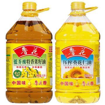 鲁花低芥酸特香菜籽油5l鲁花压榨葵花仁油5l家庭组合实惠食用油1