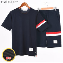 TIMS BLANC 男女同款棉质运动时尚百搭套装2112短袖2102短裤(2112蓝＋2102蓝 S)