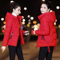 短款棉服女修身显瘦休闲韩版羽绒棉衣2021新款冬季外套连帽棉袄潮(红色 M)