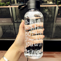 韩国创意水杯塑料杯男女士学生水瓶便携大容量随手杯简约太空杯子(透明黑盖字母款 默认版本)