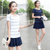 莉菲姿 少女夏装韩版新款休闲运动套装短袖学生夏季两件套短裙(白色 S)