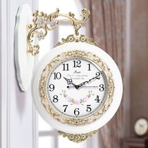 宝丽欧式双面挂钟客厅创意艺术两面装饰实木现代壁钟表静音大挂表(20英寸（直径50.5厘米） 923大号白红粉佳人)