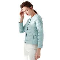 女款轻薄短款修身羽绒服大衣保暖内胆圆领外套韩版显瘦上衣6827(蓝色 XL)