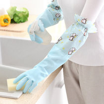 家居百货清洁用手套E762橡胶加绒加厚型PVC防水防滑家务手套(加绒敞口蓝色)