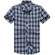 2013S男装新款时尚休闲男士衬衫 新品潮流格子男士短袖衬衫(蓝色 M)