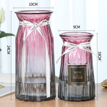 【两件套】玻璃花瓶彩色透明水培富贵竹百合鲜花花瓶客厅插花摆件(24折纸紫灰+18贴纸紫灰 中等)