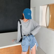 SUNTEK莫代尔棉短袖t恤女夏季薄款宽松垂感冰感冰丝面膜上衣大码白色夏(M 115以下 灰色长袖)