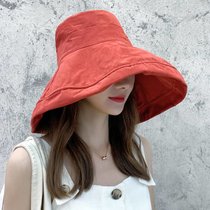 SUNTEK大帽檐日系遮脸夏天大檐渔夫帽子女夏季韩版百搭遮阳潮时尚防晒帽(M（56-58cm） 桔色)