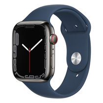 Apple Watch Series 7 智能手表 GPS款+蜂窝款 45毫米石墨色不锈钢表壳 深邃蓝色运动型表带MKL23CH/A