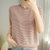 蒂克罗姆曲珠条纹半高短袖针织衫(粉色 M)