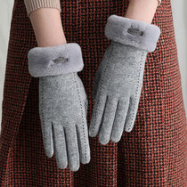保暖手套女士冬季冬天户外羊毛加绒韩版运动骑行加厚触屏防风(灰色)
