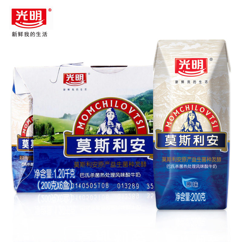 光明 莫斯利安钻石包巴氏杀菌酸牛奶(原味) 200g*6盒