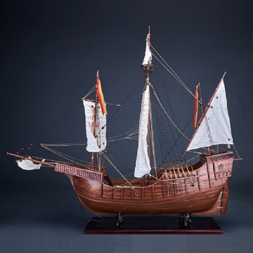 付昆祥匠心船说纯手工制作收藏木桑塔玛利亚号质仿真古帆船模摆件浅