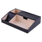 卡秀收纳-桌面杂物收纳PU盒/文具化妆品收纳盒（平纹黑）