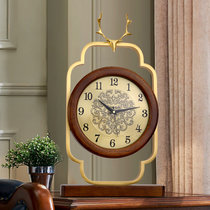 汉时(Hense)中式创意复古实木装饰座钟客厅卧室欧式古典静音石英时钟HD32(胡桃木（带鹿头）)