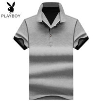 夏季新款男士短袖t恤翻领polo衫潮牌潮流上衣服男装半袖体恤4  Stz501(PB-Stz501灰色（黑色袖） 3XL)