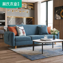 林氏木业 沙发床 现代简约可折叠小户型两用多功能布艺沙发家具组合让利款(孔雀蓝(升级款）-三人 默认版本)
