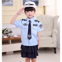 2018夏季新品儿童警察制服小交警演出服舞台摄影军装男女童表演服(短衬衣+领带+短1)(160cm)