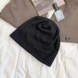 SUNTEK月子帽子女冬季毛线大头围包头帽冷帽春秋黑色加厚针织堆堆帽男(M（56-58cm） 黑色)