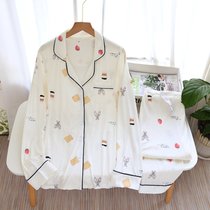 SUNTEK莫代尔月子服夏季薄款孕妇睡衣产妇哺乳衣夏天透气7月份6家居服(白色翻领草莓饼干莫代尔)
