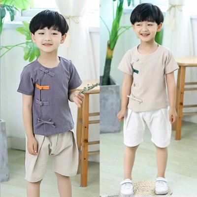宝宝汉服2019夏季新款男童唐装90-130码小男孩中式复古童装中国风男童套装(130码(身高120-130) 深灰色) 宝宝汉服2019夏季新款男童唐装90-130码小男孩中式复古童装中国风男童套装(130码(身高120-130) 深灰色)