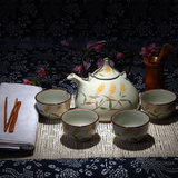 景德镇陶瓷茶具杯具套装八友 仿古稻花提梁茶壶中韩式茶具茶杯