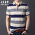 JEEP SPIRIT吉普2021新款条纹短袖T恤男夏季翻领商务休闲大码体恤polo衫(BJ8021卡其 5XL)