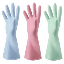 家务洗碗手套男女防水加厚耐用夏季厨房洗衣服橡胶薄款乳清洁手套(（3双装）颜色随机 S码（小号）)