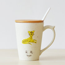 简约十二生肖陶瓷杯子创意马克杯带盖勺杯早餐杯(生肖虎+送盖勺杯垫)