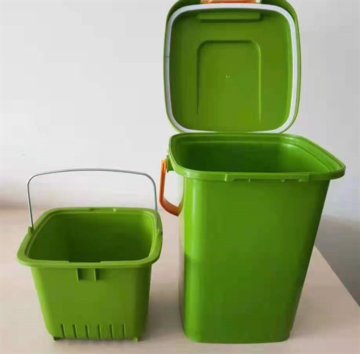 方桶干湿分离大垃圾桶带提手可扣分类用8l厨余桶绿色加过滤桶默认版本