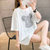 短袖T恤女2022夏季宽松中长款印花女装大码韩版半袖上衣打底衫女(白色 XL)