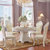 永旭家具 欧式餐桌椅组合天然大理石餐桌餐厅实木桌椅圆桌子(1.35米一桌六椅(豪华))