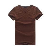 夏季男士短袖T恤V领纯色体恤打底衫韩版半袖上衣夏装男装黑潮(2121咖啡色 4XL)