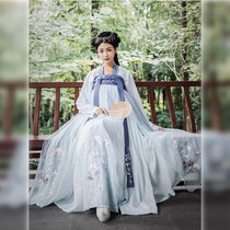 幽兰满堂 墨子研 汉服女中国风齐腰齐胸襦裙重工刺绣春夏款(蓝色齐胸  全套 M)