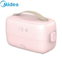 美的(Midea) 电热饭盒 MB-FB10M205 蒸汽加热 304不锈钢饭盒 蒸煮热饭神器不支持充电宝(粉色 默认版本)