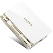 飞利浦移动电源DLP6066迷你超薄苹果专用iphone7手机充电宝自带线(白色)