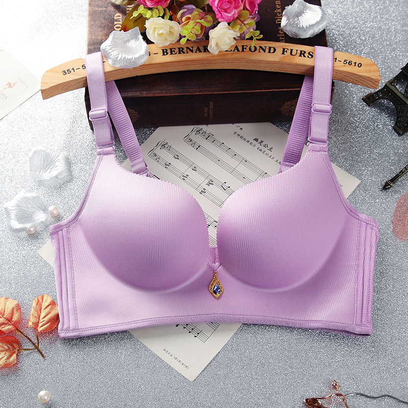 祺美佳人条纹一片式无痕光面聚拢无钢圈调整型文胸(浅紫色 70a)