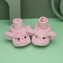 冬宝宝加绒地板鞋袜可爱婴儿鞋超软羊羔绒加绒地板中筒不掉袜套(淡粉色 小兔(加绒防滑） 【S】0-12个月（脚10-12CM）)